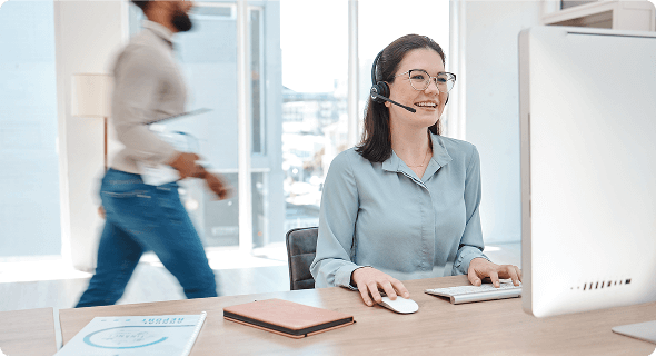 Woman speaking to the clients